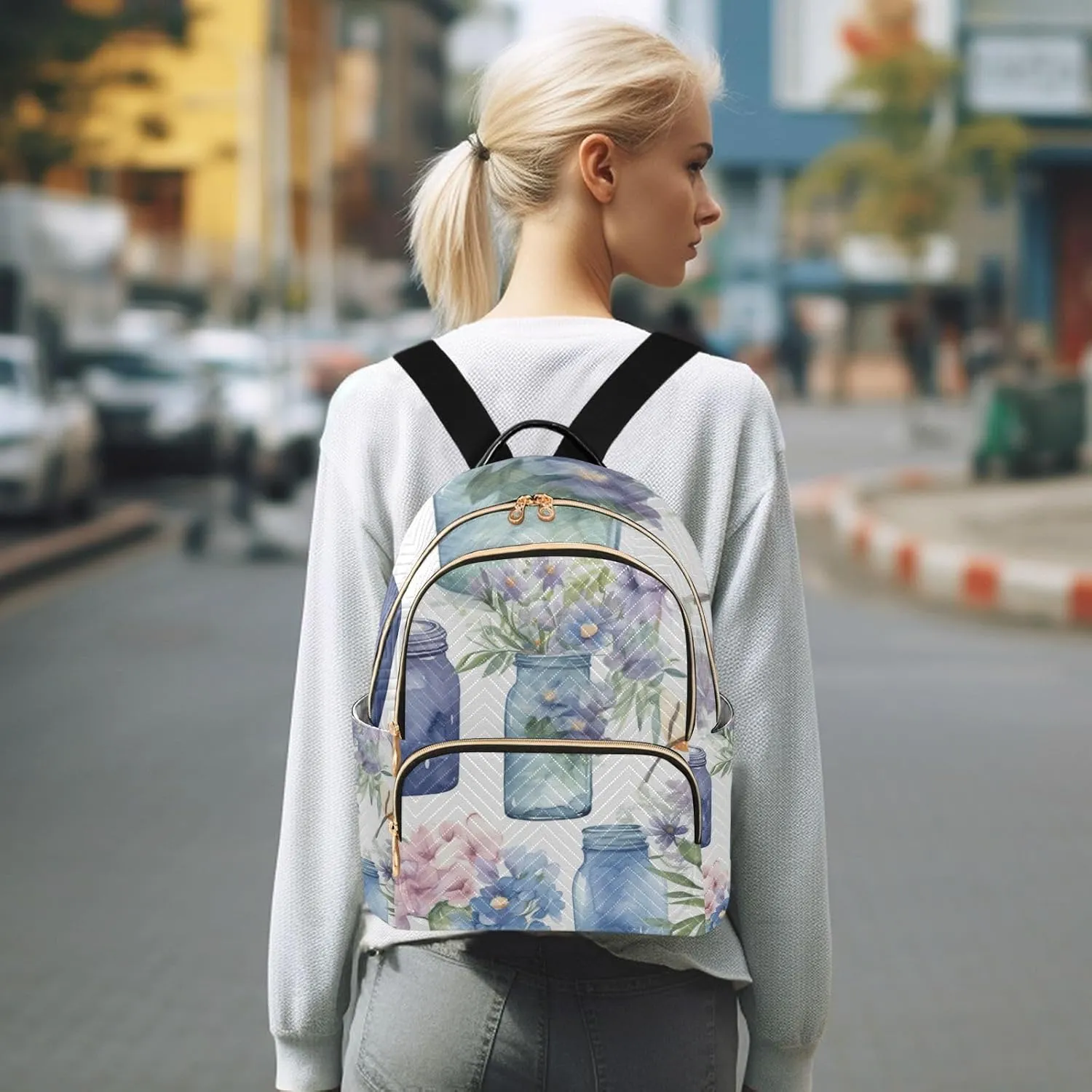 GAIGEO Blue and Purple Colorful Vase Stylish Ladies Backpack, Casual Backpack, Womens Travel Backpack, S