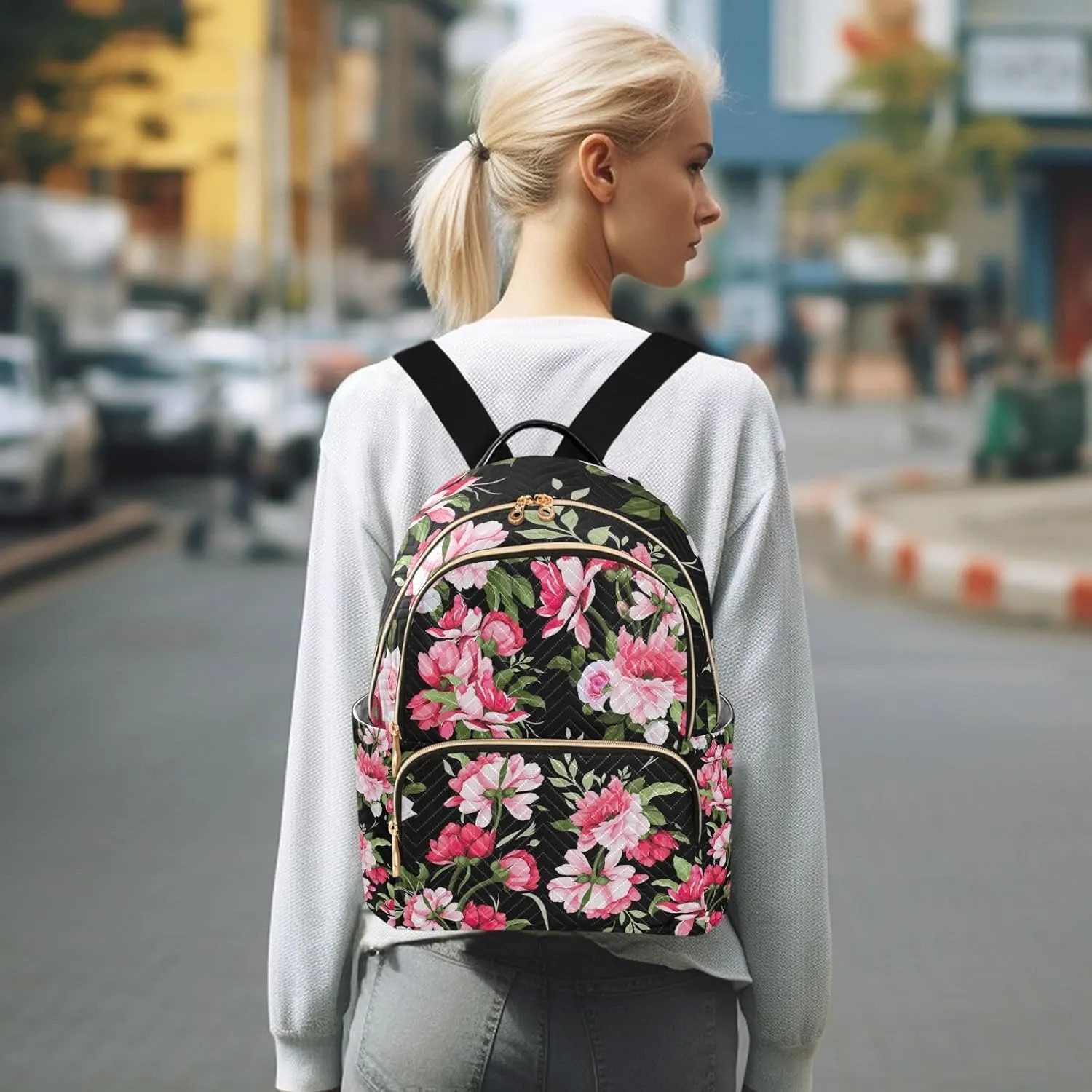 GAIGEO Floral Roses Watercolor Women’s Backpack, Women's Backpack Purse, Adult Backpack Women, M