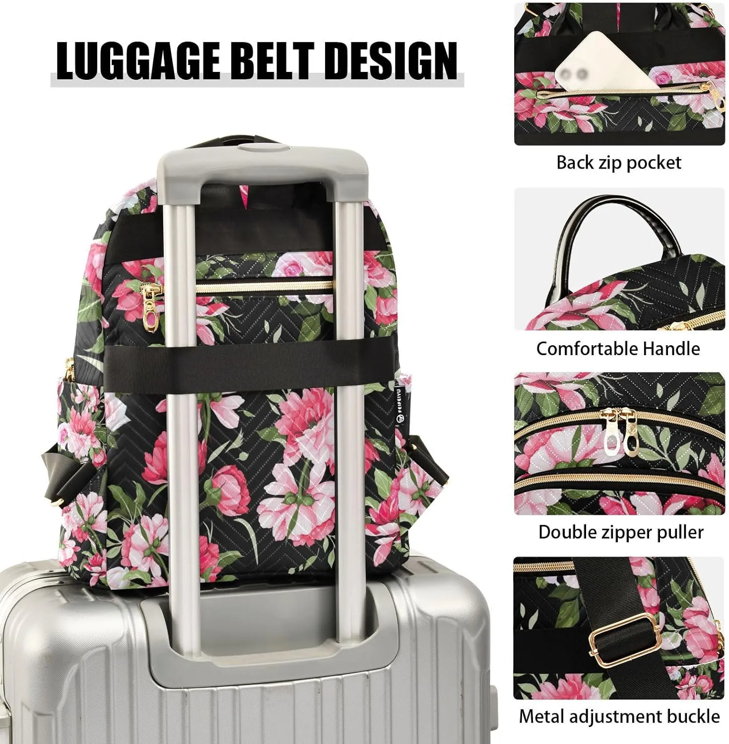 GAIGEO Floral Roses Watercolor Women’s Backpack, Women's Backpack Purse, Adult Backpack Women, M