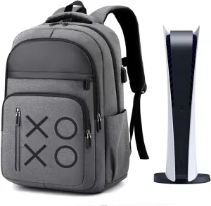 Game Cosole Backpack Travel Bag Travel Carrying Case for PS5/PS4 Console and Accessories (Grey)