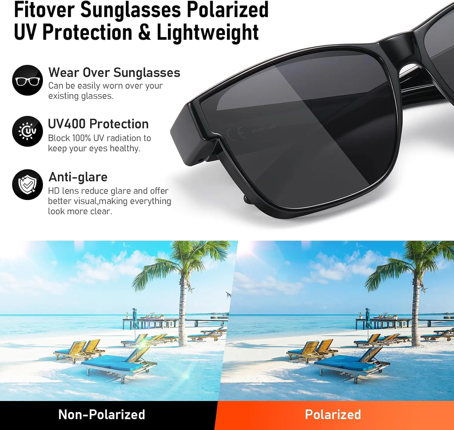 GEGURI Polarized Sunglasses Fit Over Glasses for Men Women, Oversized Square Sun Glasses UV400 Protection Shades