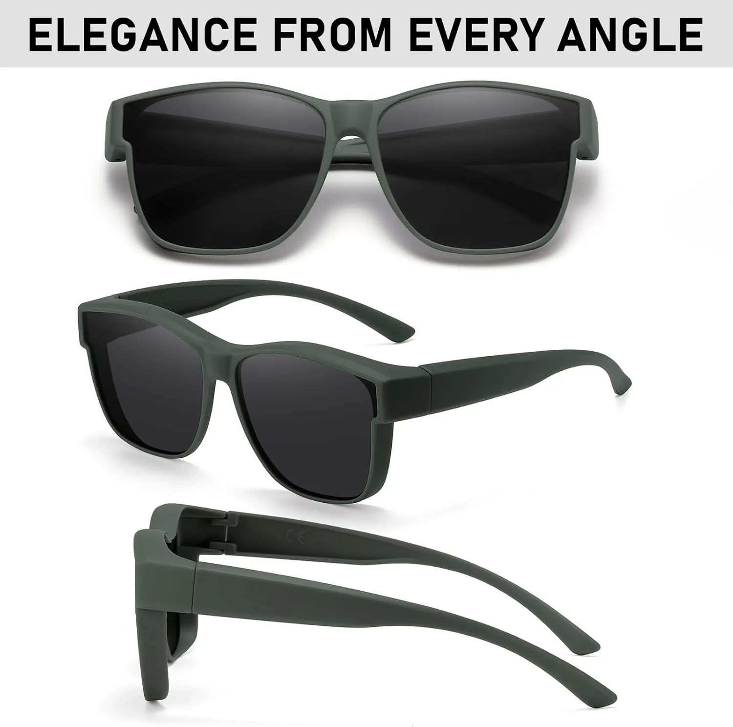 GEGURI Polarized Sunglasses Fit Over Glasses for Men Women, Oversized Square Sun Glasses UV400 Protection Shades