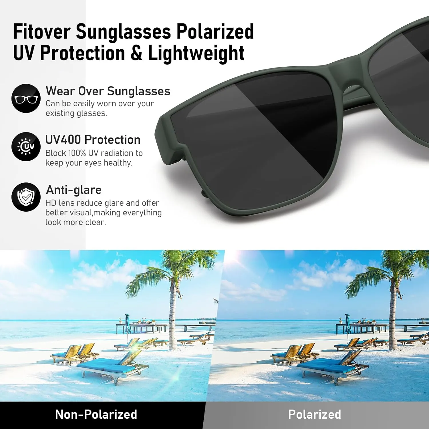GEGURI Polarized Sunglasses Fit Over Glasses for Men Women, Oversized Square Sun Glasses UV400 Protection Shades