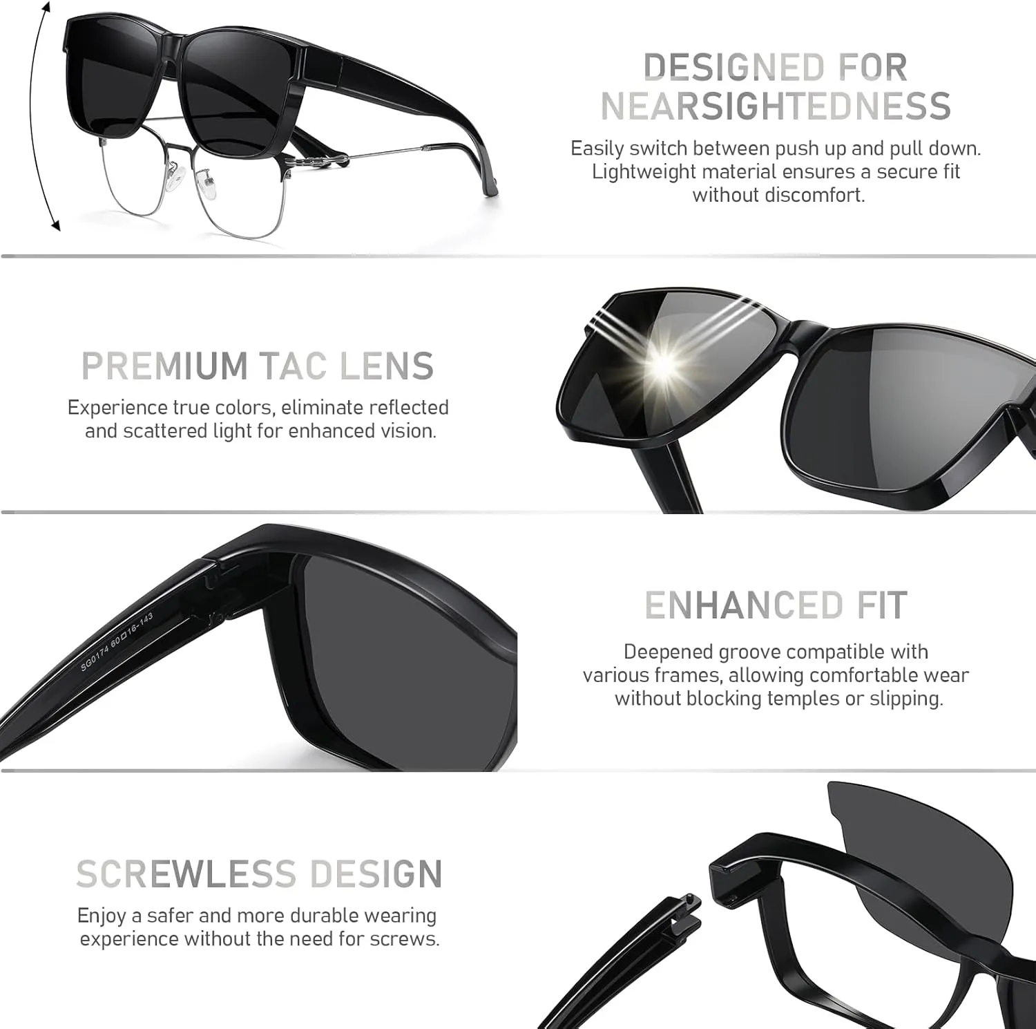 GEGURI Polarized Sunglasses Fit Over Glasses for Men Women, Oversized Square Sun Glasses UV400 Protection Shades