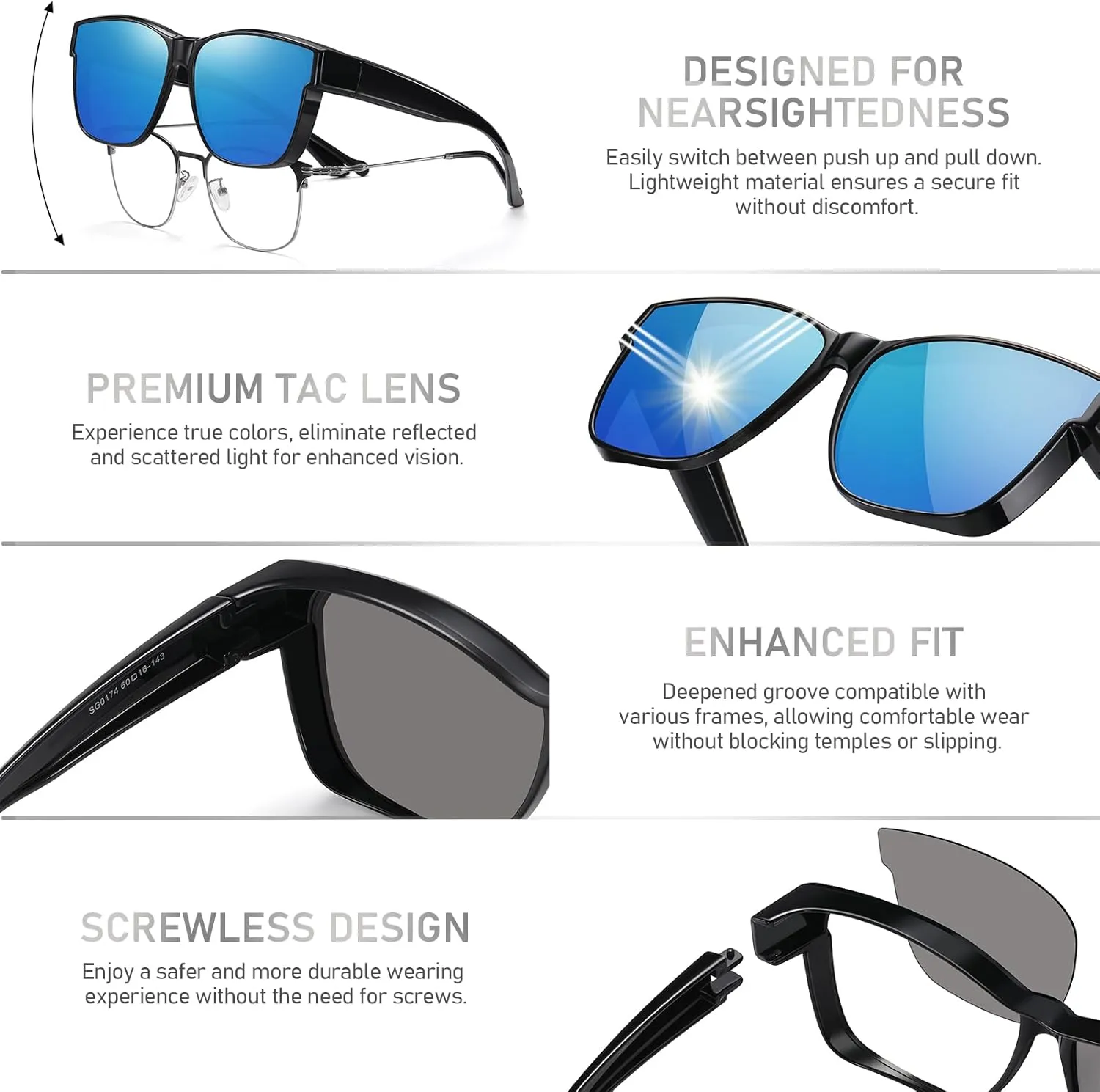 GEGURI Polarized Sunglasses Fit Over Glasses for Men Women, Oversized Square Sun Glasses UV400 Protection Shades