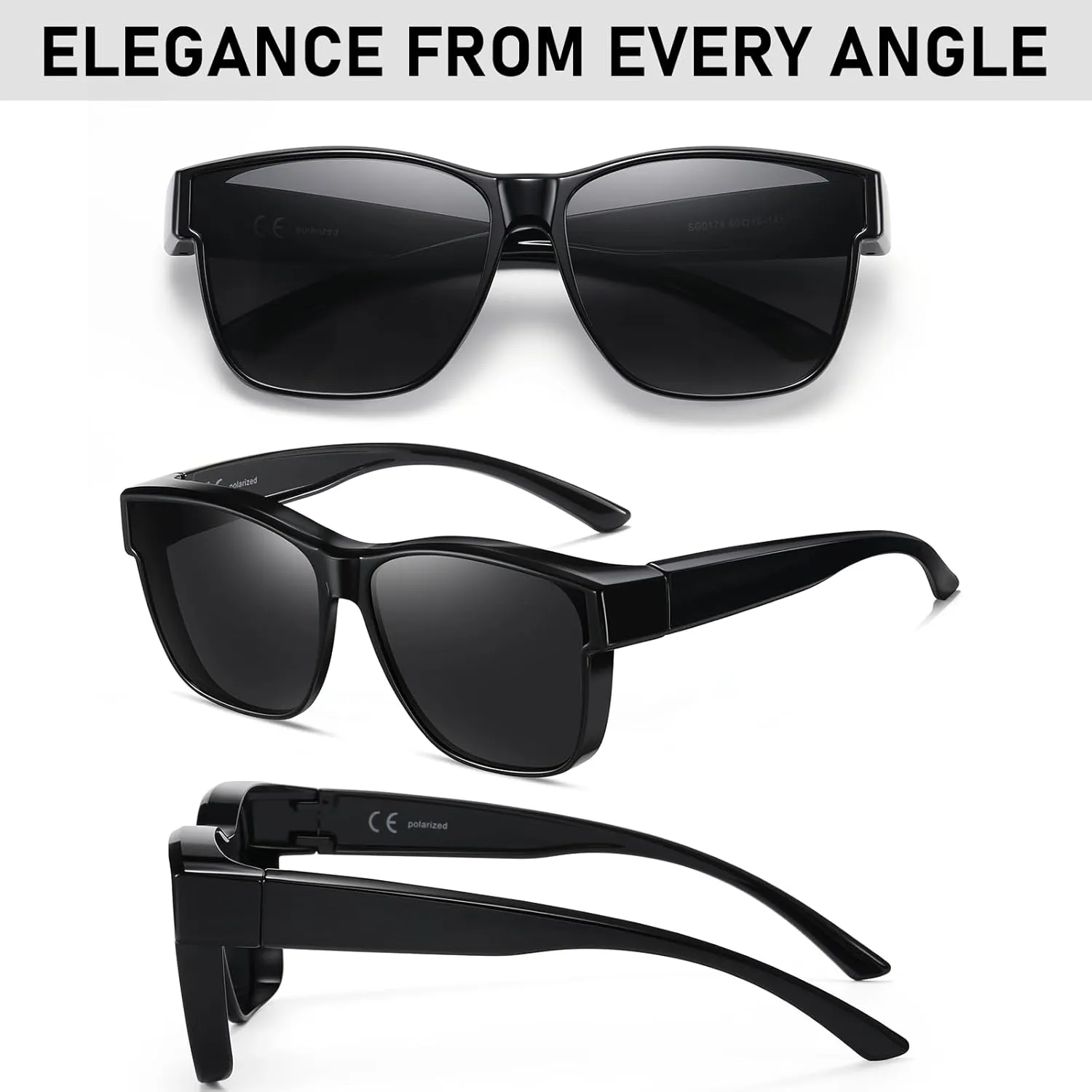 GEGURI Polarized Sunglasses Fit Over Glasses for Men Women, Oversized Square Sun Glasses UV400 Protection Shades