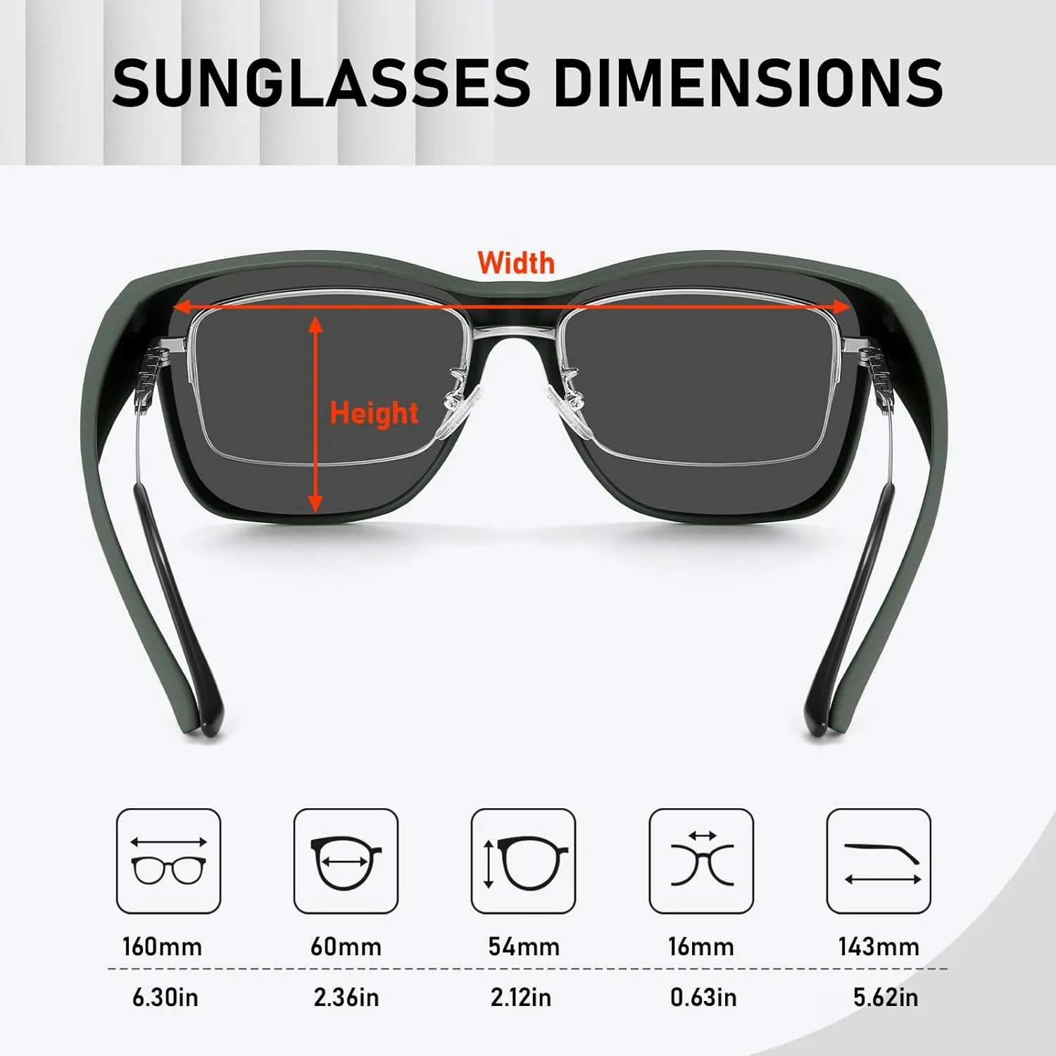 GEGURI Polarized Sunglasses Fit Over Glasses for Men Women, Oversized Square Sun Glasses UV400 Protection Shades