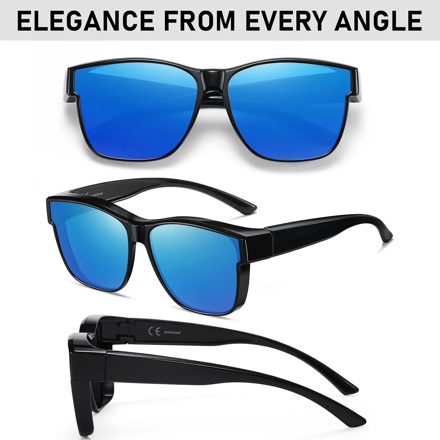 GEGURI Polarized Sunglasses Fit Over Glasses for Men Women, Oversized Square Sun Glasses UV400 Protection Shades