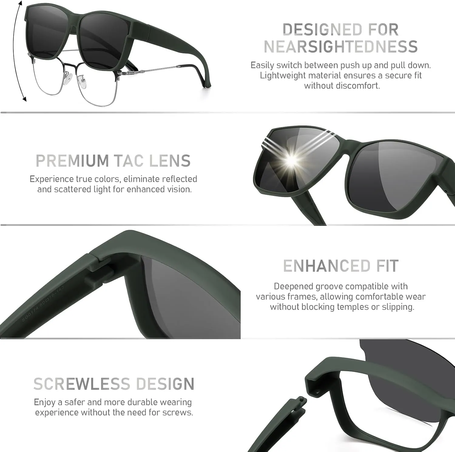 GEGURI Polarized Sunglasses Fit Over Glasses for Men Women, Oversized Square Sun Glasses UV400 Protection Shades