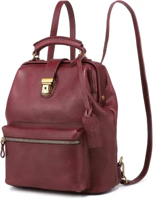 Genuine Leather Backpack Purse for Women Casual Daypack Small Business Casual Fashion Backpack for Women(Burgundy)