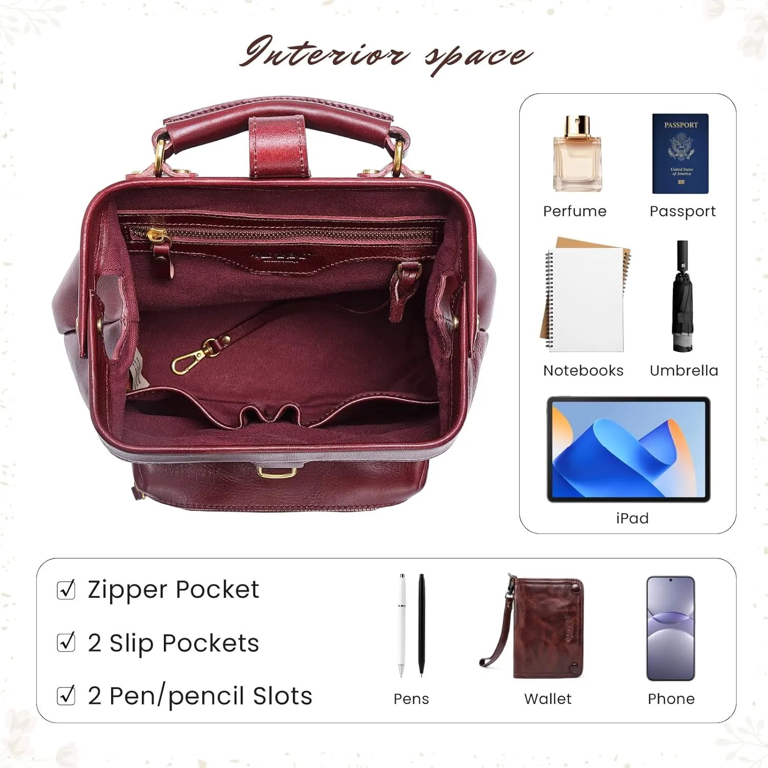 Genuine Leather Backpack Purse for Women Casual Daypack Small Business Casual Fashion Backpack for Women(Burgundy)