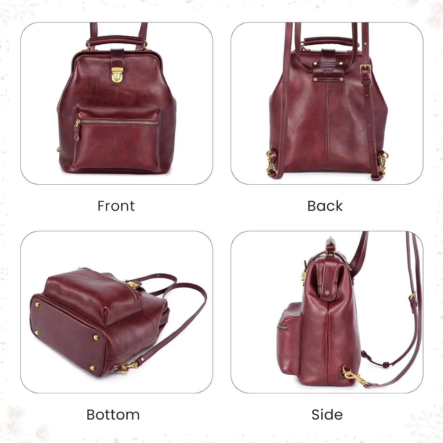 Genuine Leather Backpack Purse for Women Casual Daypack Small Business Casual Fashion Backpack for Women(Burgundy)