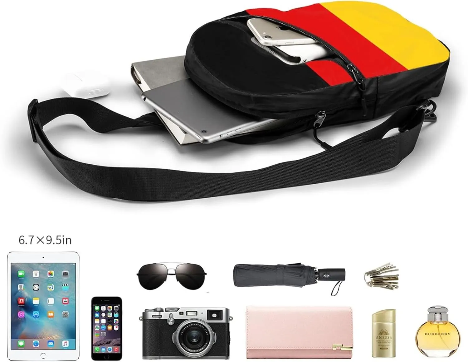 Germany Flag Packable Crossbody Bag Portable Sling Bags Foldable Travel Daypack Reusable Sports Shoulder Backpack Diagonally Chest Bag for Workout