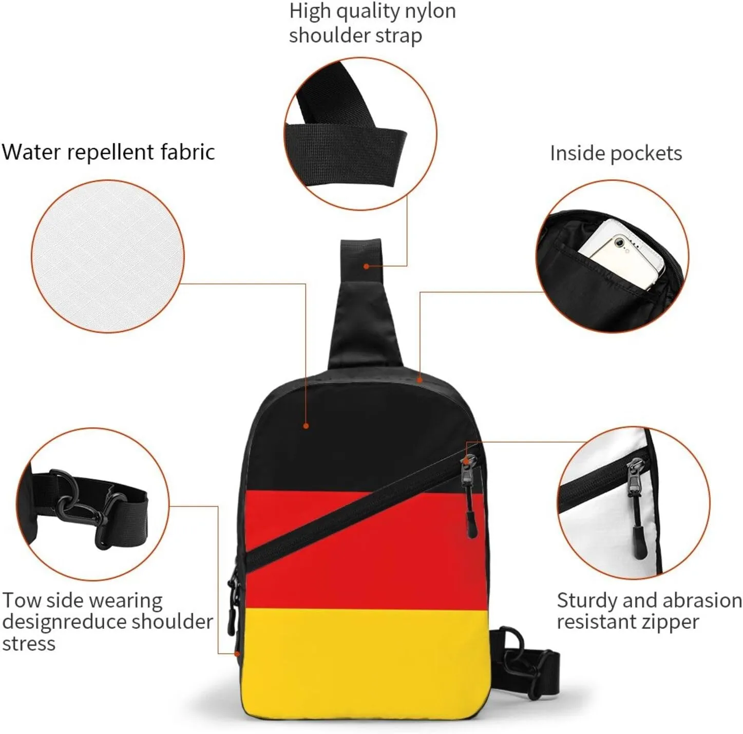 Germany Flag Packable Crossbody Bag Portable Sling Bags Foldable Travel Daypack Reusable Sports Shoulder Backpack Diagonally Chest Bag for Workout