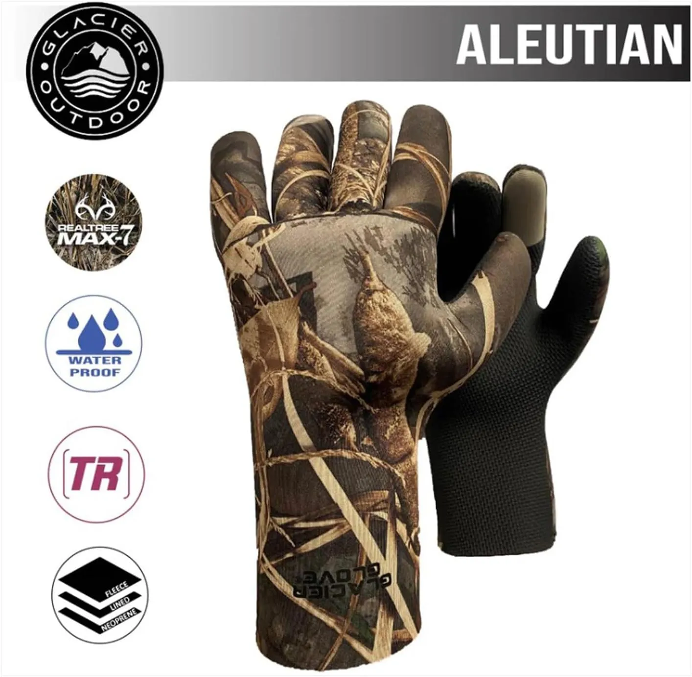 Glacier Glove Men's Aleutian Waterproof Fleece-Lined Blind Stitched Neoprene Gloves | Seamless Sharkskin Textured Palm