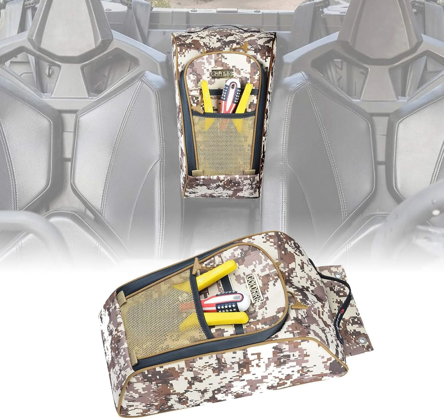 Goldfire RZR PRO XP Storage Bag, UTV Cab Pack Center Seat Bag 1680D Wear Resistant Zippers Tool Organizer Gear Bag for Polaris PRO XP / 4 2020-2025 (Camouflage)