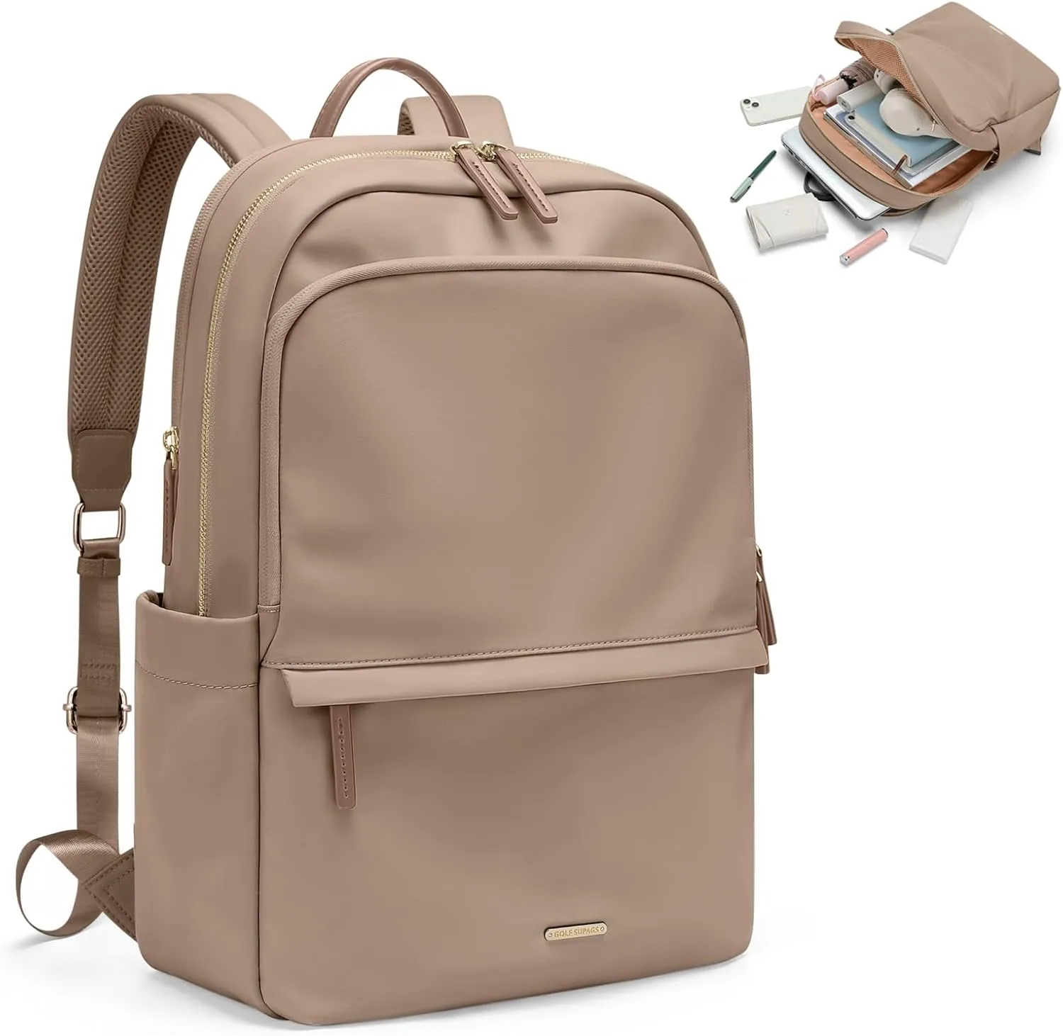 GOLF SUPAGS Women Laptop Backpack Casual Daypack for Work Travel College Backpack Purse Fits 15.6 Inch Notebook (Champagne)