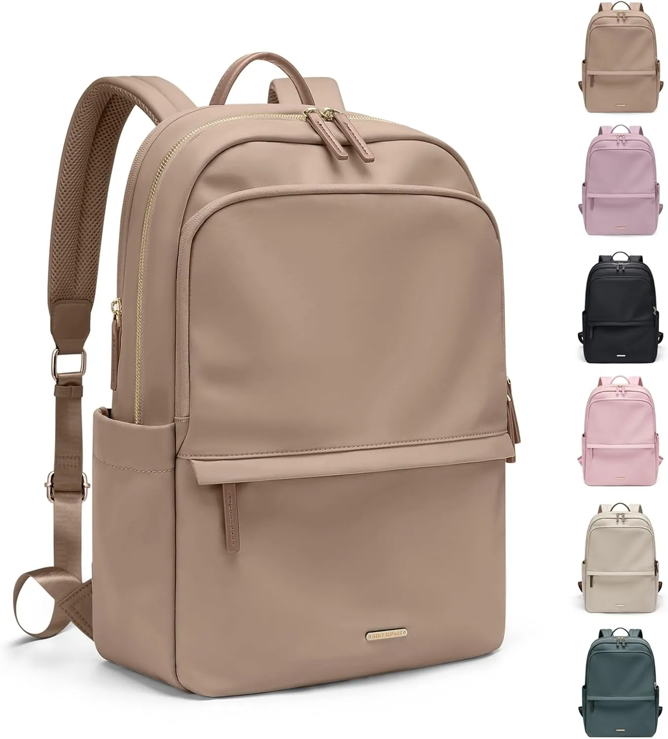 GOLF SUPAGS Women Laptop Backpack Casual Daypack for Work Travel College Backpack Purse Fits 15.6 Inch Notebook (Champagne)