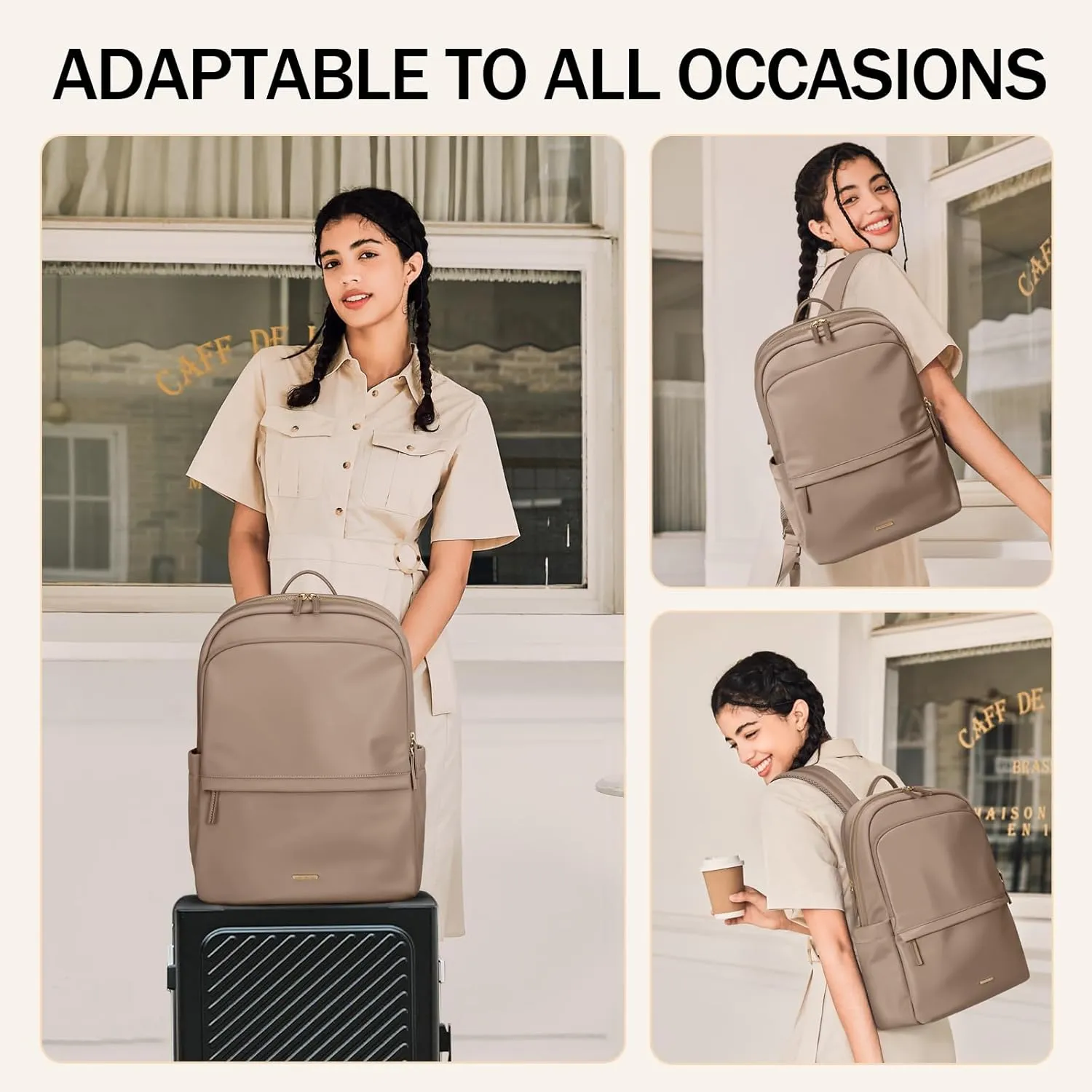GOLF SUPAGS Women Laptop Backpack Casual Daypack for Work Travel College Backpack Purse Fits 15.6 Inch Notebook (Champagne)