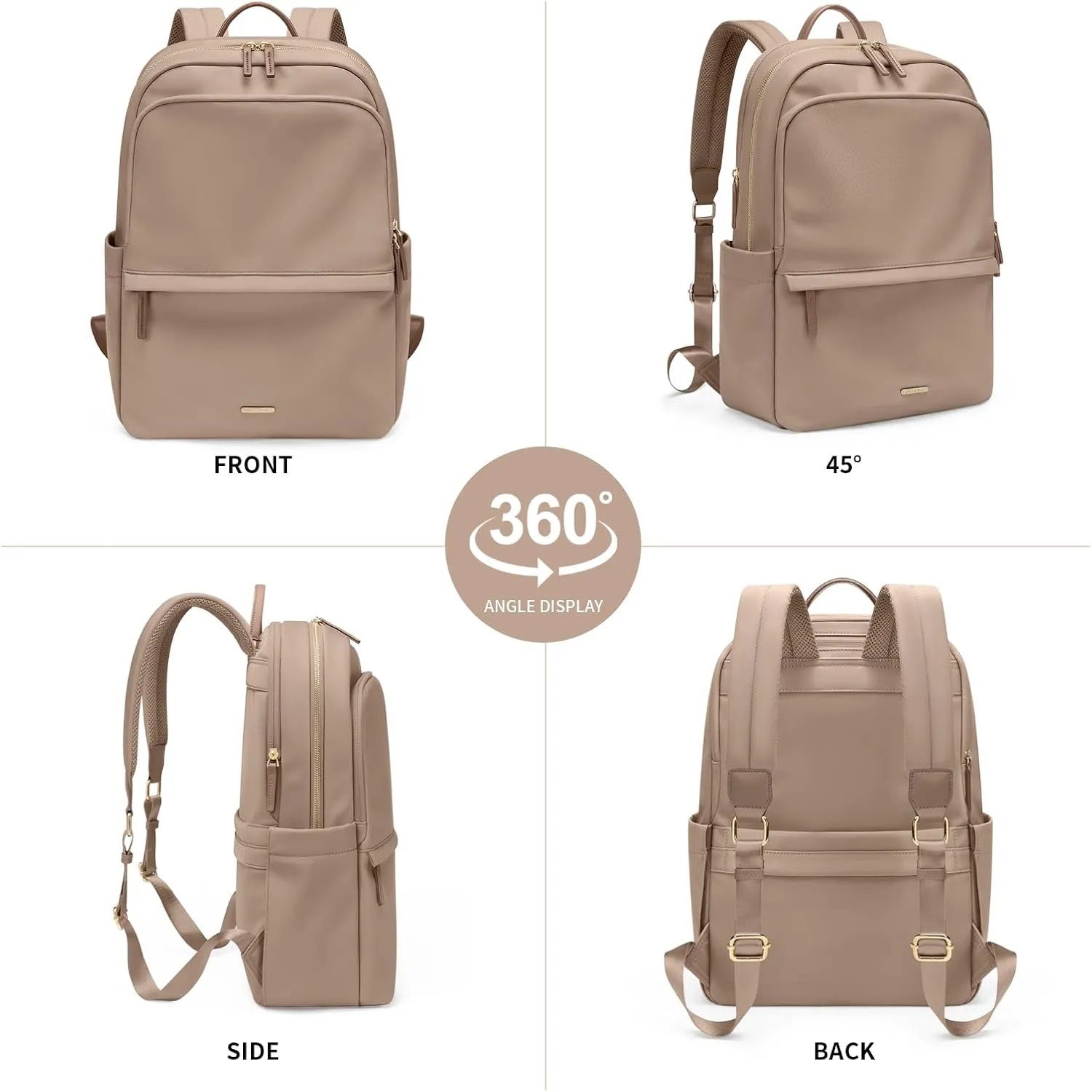 GOLF SUPAGS Women Laptop Backpack Casual Daypack for Work Travel College Backpack Purse Fits 15.6 Inch Notebook (Champagne)