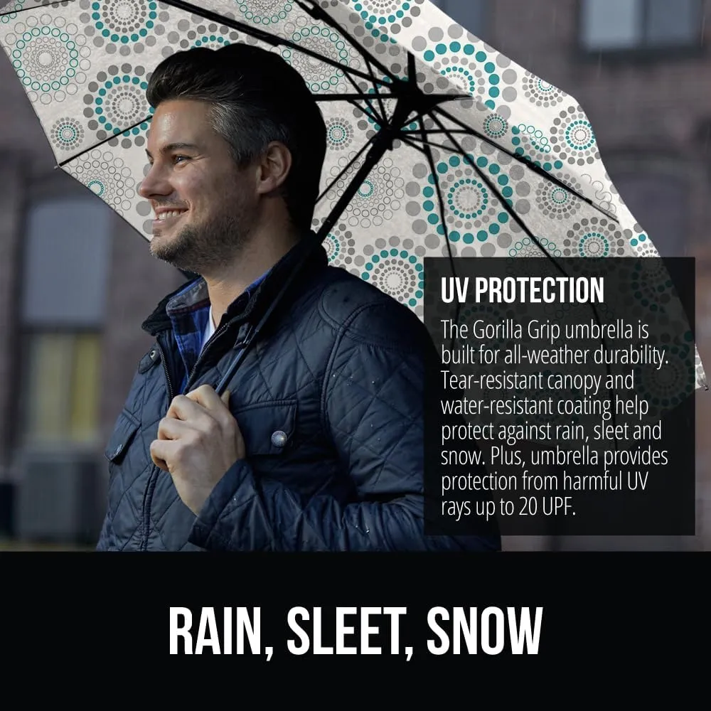GORILLA GRIP Windproof Compact Stick Umbrella for Rain, One-Click Automatic Open and Close, Strong Reinforced Fiberglass Ribs, Easily Collapsible, Lightweight Portable Umbrellas for Travel, Spiral