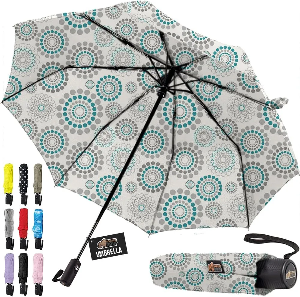GORILLA GRIP Windproof Compact Stick Umbrella for Rain, One-Click Automatic Open and Close, Strong Reinforced Fiberglass Ribs, Easily Collapsible, Lightweight Portable Umbrellas for Travel, Spiral