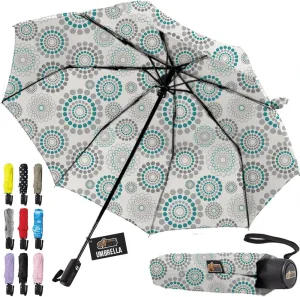 GORILLA GRIP Windproof Compact Stick Umbrella for Rain, One-Click Automatic Open and Close, Strong Reinforced Fiberglass Ribs, Easily Collapsible, Lightweight Portable Umbrellas for Travel, Spiral