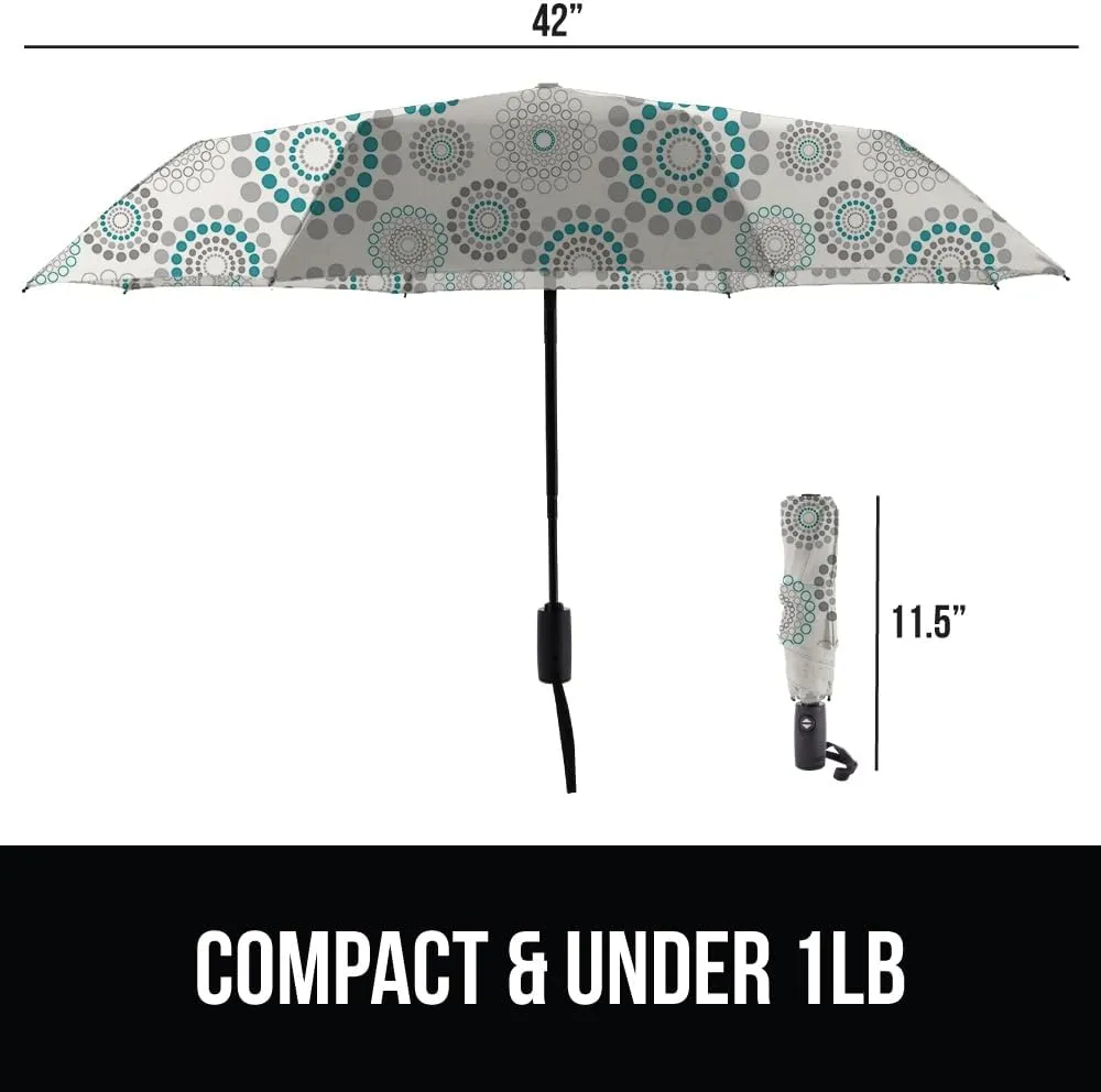 GORILLA GRIP Windproof Compact Stick Umbrella for Rain, One-Click Automatic Open and Close, Strong Reinforced Fiberglass Ribs, Easily Collapsible, Lightweight Portable Umbrellas for Travel, Spiral
