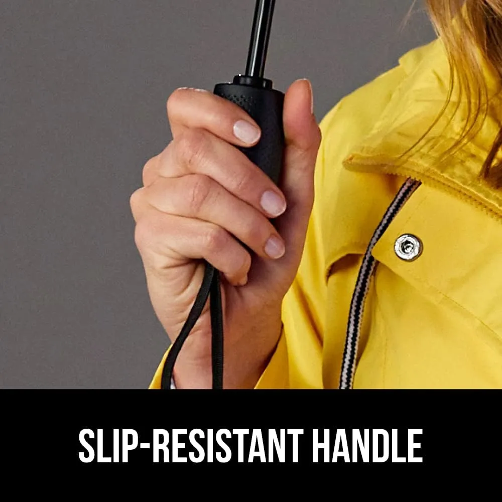 GORILLA GRIP Windproof Compact Stick Umbrella for Rain, One-Click Automatic Open and Close, Strong Reinforced Fiberglass Ribs, Easily Collapsible, Lightweight Portable Umbrellas for Travel, Spiral