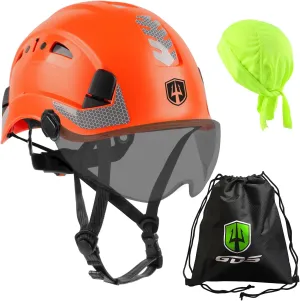 GREEN DEVIL Safety Helmet Hard Hat with Chin Strap Vented Lightweight Adjustable Hardhat for Men Women with Hi-Viz Design Ideal for Tree Climbing Work at Height