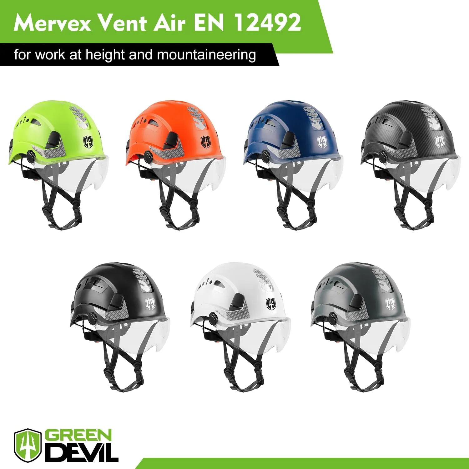 GREEN DEVIL Safety Helmet Hard Hat with Chin Strap Vented Lightweight Adjustable Hardhat for Men Women with Hi-Viz Design Ideal for Tree Climbing Work at Height