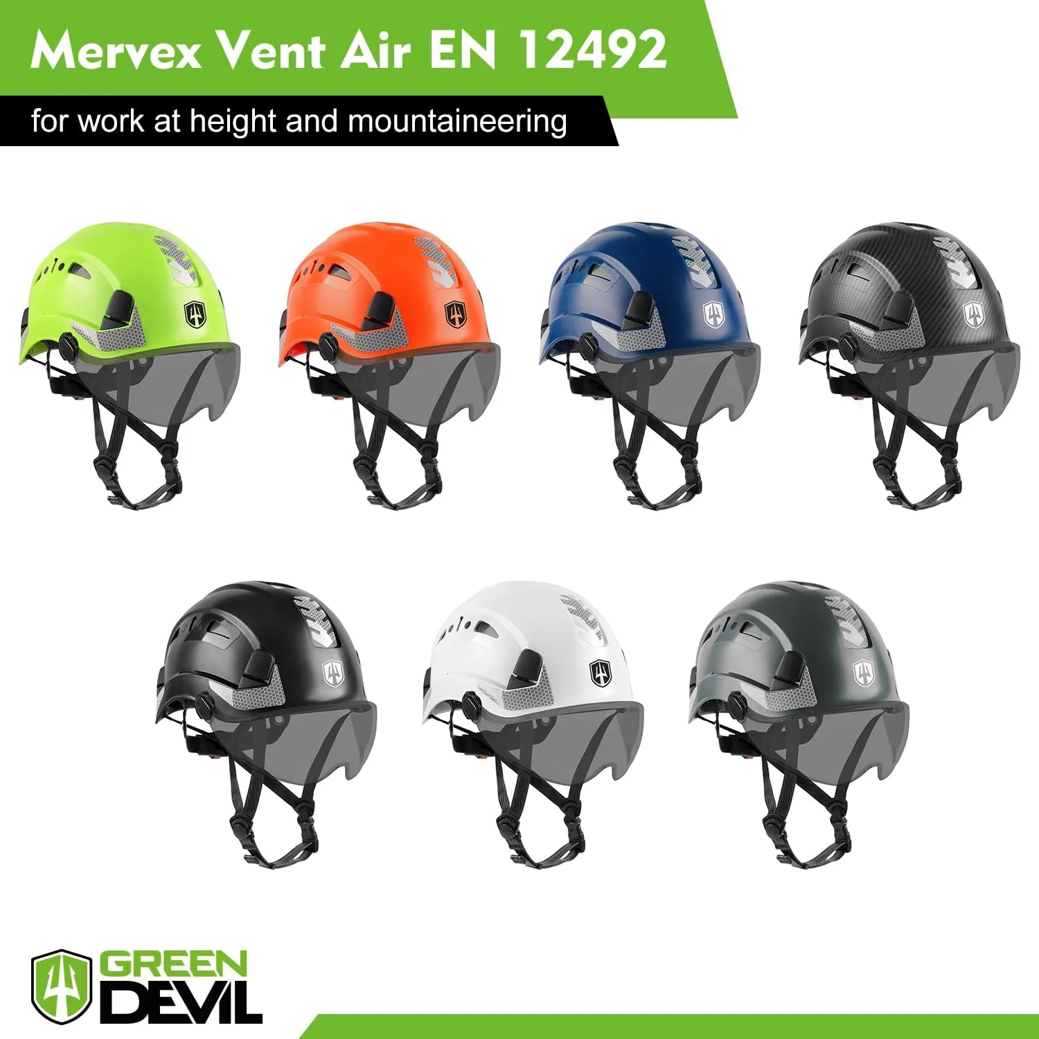 GREEN DEVIL Safety Helmet Hard Hat with Chin Strap Vented Lightweight Adjustable Hardhat for Men Women with Hi-Viz Design Ideal for Tree Climbing Work at Height