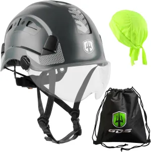 GREEN DEVIL Safety Helmet Hard Hat with Chin Strap Vented Lightweight Adjustable Hardhat for Men Women with Hi-Viz Design Ideal for Tree Climbing Work at Height