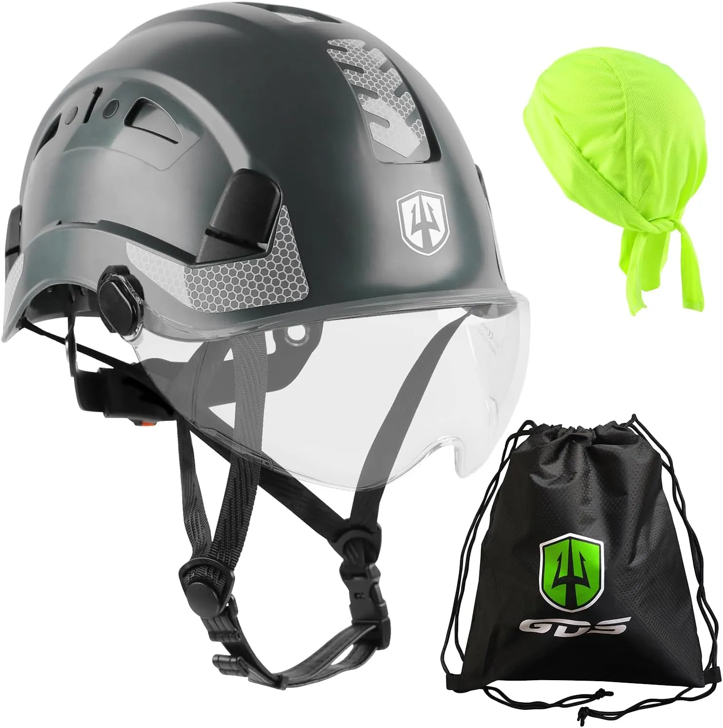 GREEN DEVIL Safety Helmet Hard Hat with Chin Strap Vented Lightweight Adjustable Hardhat for Men Women with Hi-Viz Design Ideal for Tree Climbing Work at Height