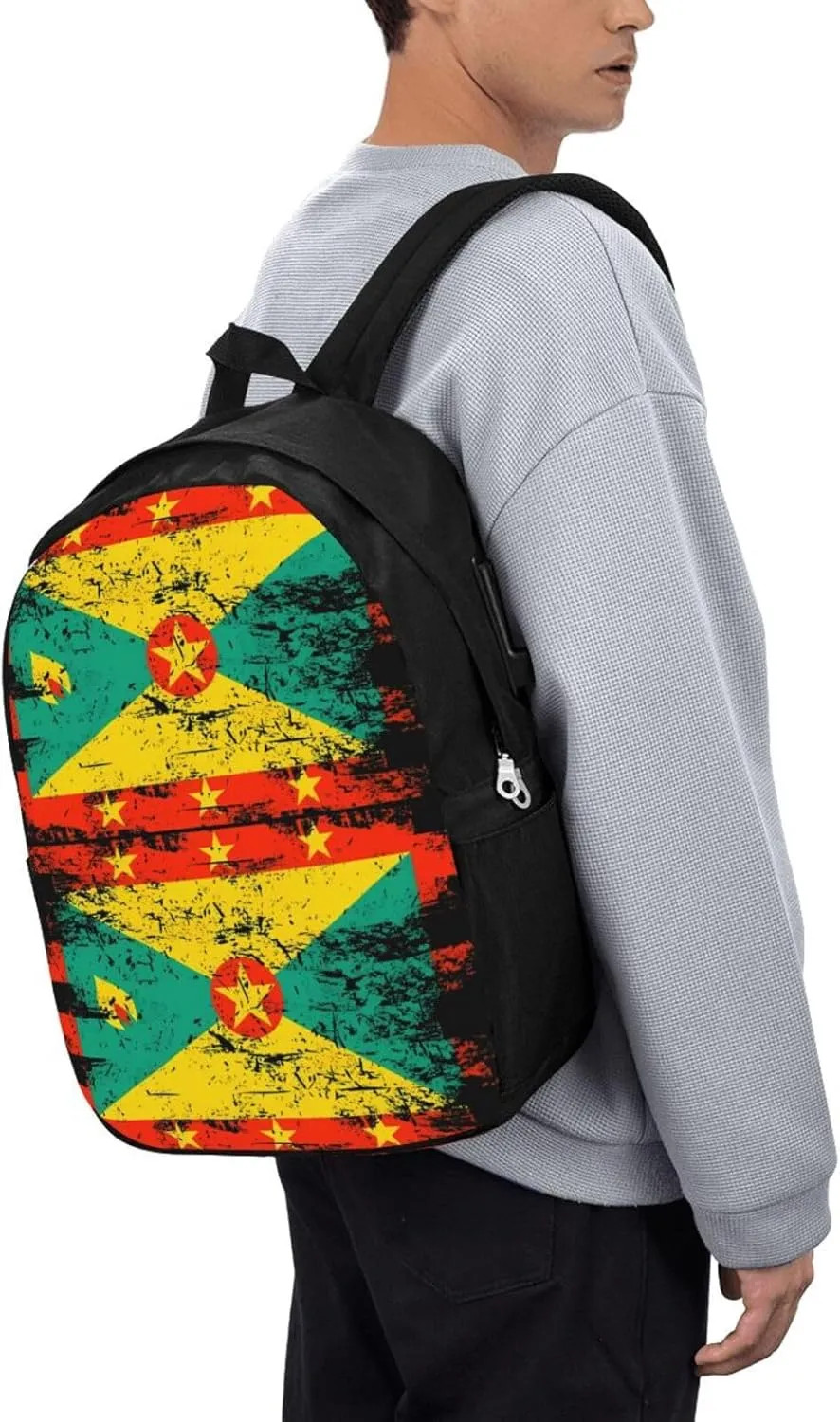 Grenada Flag Travel Backpack 17-Inch Laptop Backpacks Business Rucksack Casual Sport Daypack with USB Charging Port Carry-on Bag for Camping Biking