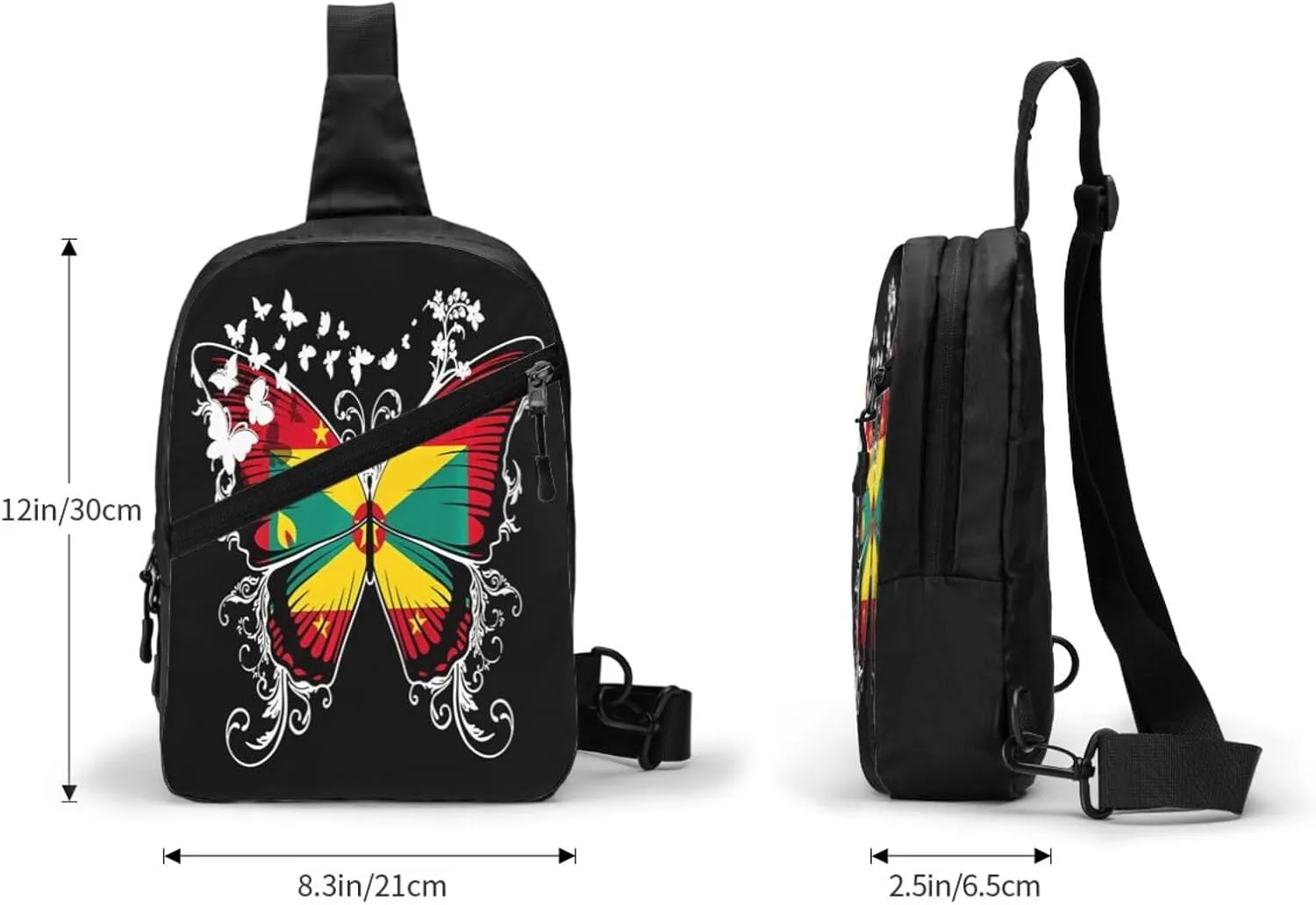 Grenada Grenadian Flag Butterfly Packable Crossbody Bag Portable Sling Bags Foldable Travel Daypack Reusable Sports Shoulder Backpack Diagonally Chest Bag for Workout