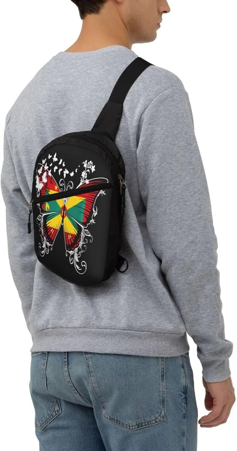 Grenada Grenadian Flag Butterfly Packable Crossbody Bag Portable Sling Bags Foldable Travel Daypack Reusable Sports Shoulder Backpack Diagonally Chest Bag for Workout