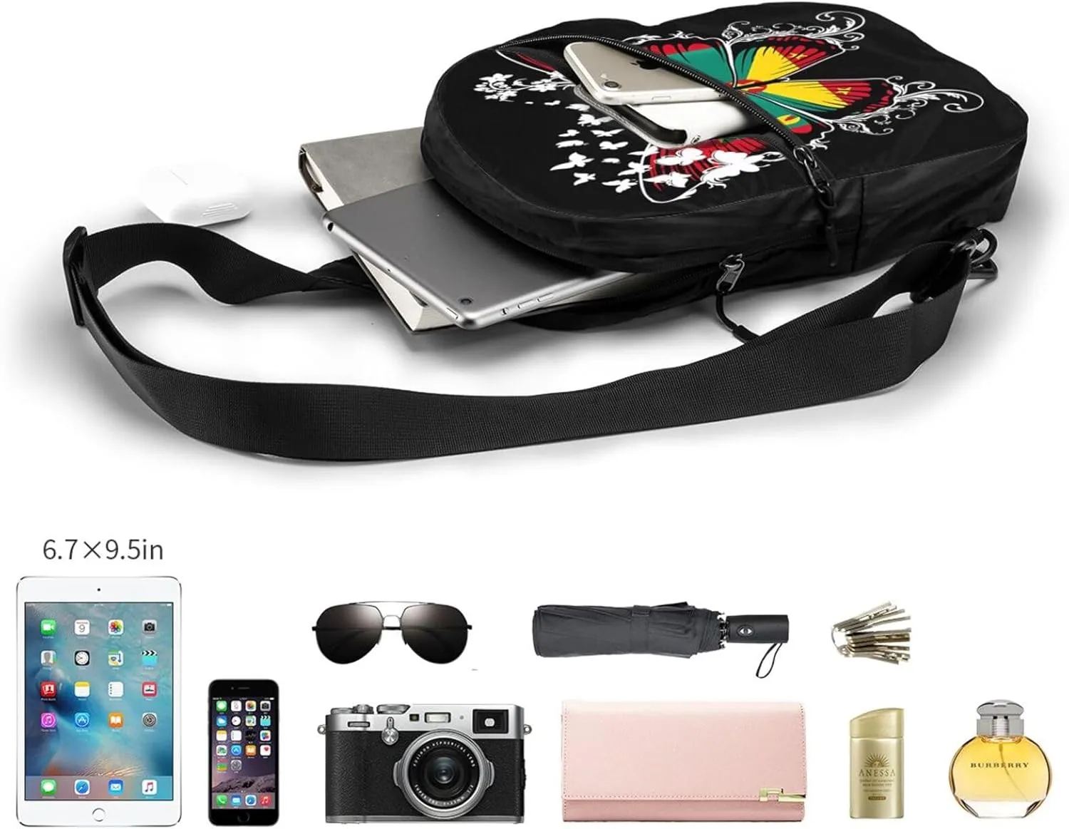 Grenada Grenadian Flag Butterfly Packable Crossbody Bag Portable Sling Bags Foldable Travel Daypack Reusable Sports Shoulder Backpack Diagonally Chest Bag for Workout