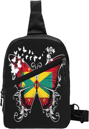 Grenada Grenadian Flag Butterfly Packable Crossbody Bag Portable Sling Bags Foldable Travel Daypack Reusable Sports Shoulder Backpack Diagonally Chest Bag for Workout