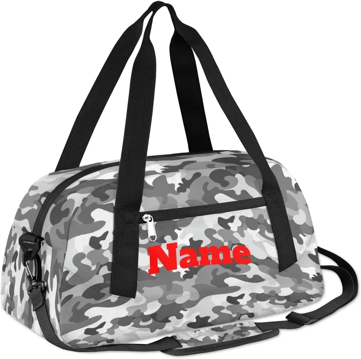Grey Camo Camouflage Custom Kids Duffel Bags Personalized Customized Girls Dance Bag Custom Name Sports Gym Bag Foldable Overnight Weekender Sleepover Carry On Travel Tote Bag for Boys Girls