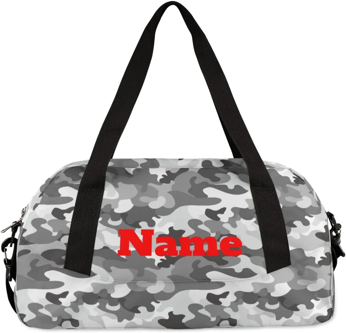 Grey Camo Camouflage Custom Kids Duffel Bags Personalized Customized Girls Dance Bag Custom Name Sports Gym Bag Foldable Overnight Weekender Sleepover Carry On Travel Tote Bag for Boys Girls