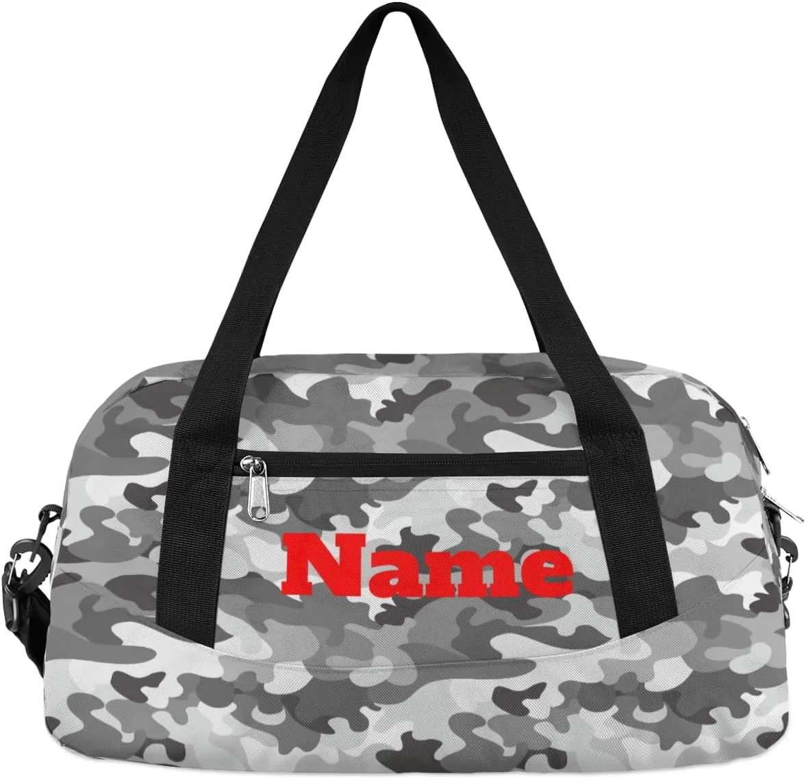 Grey Camo Camouflage Custom Kids Duffel Bags Personalized Customized Girls Dance Bag Custom Name Sports Gym Bag Foldable Overnight Weekender Sleepover Carry On Travel Tote Bag for Boys Girls