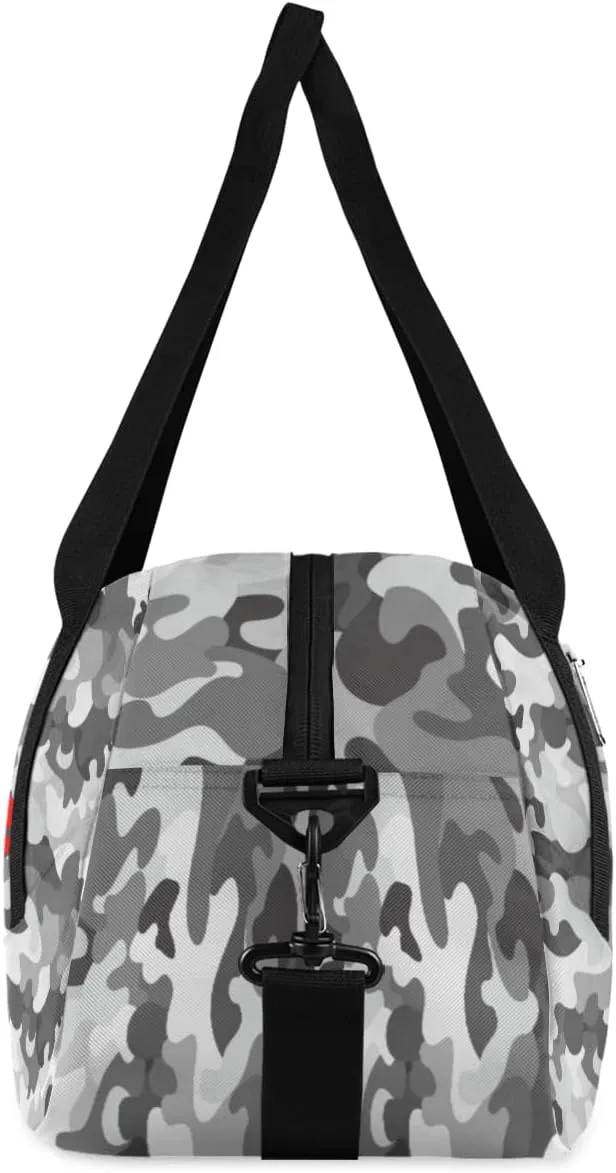 Grey Camo Camouflage Custom Kids Duffel Bags Personalized Customized Girls Dance Bag Custom Name Sports Gym Bag Foldable Overnight Weekender Sleepover Carry On Travel Tote Bag for Boys Girls