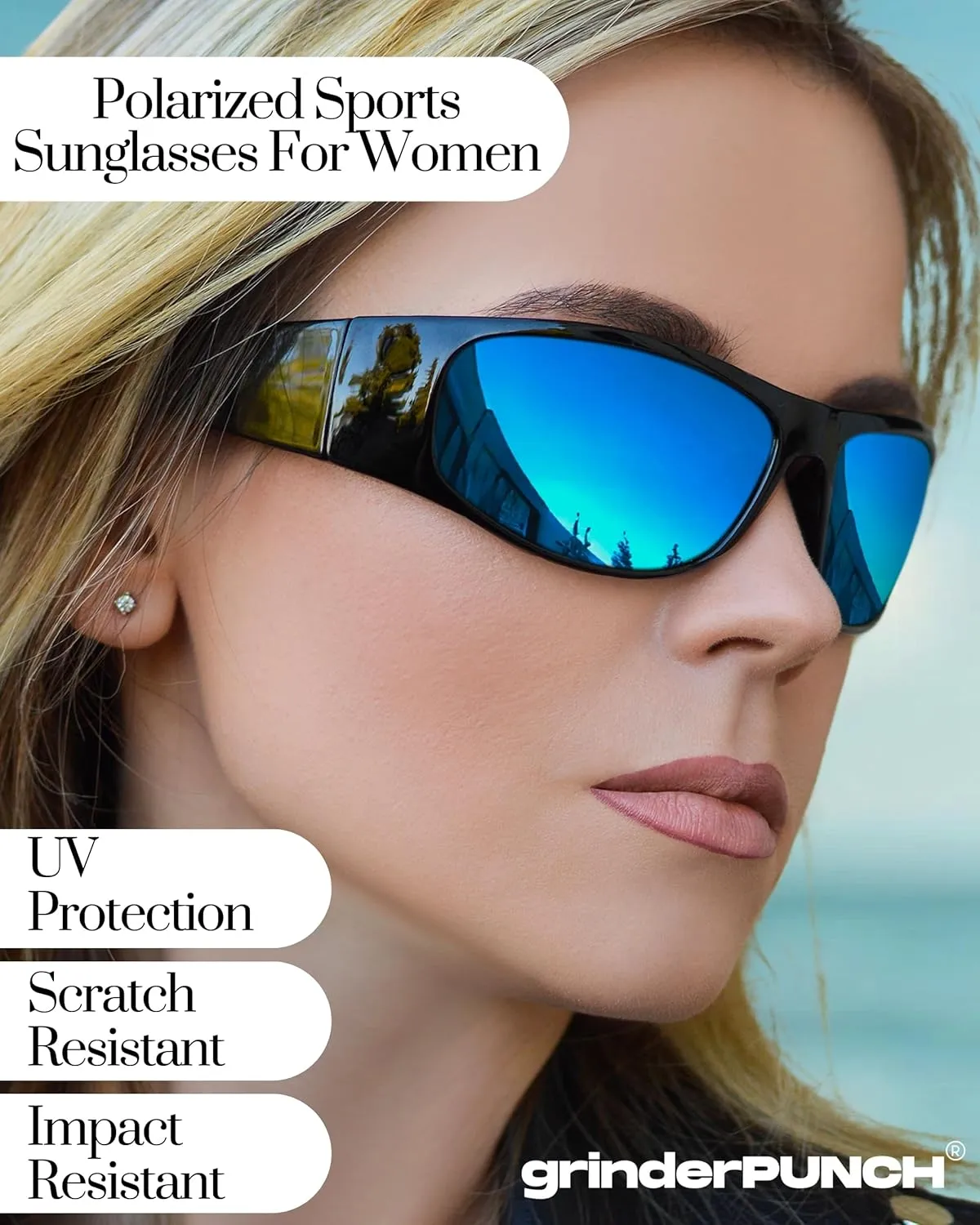 grinderPUNCH Super Dark Polarized Black Sunglasses | Biker Style Rider | Wrap Around Style Lightweight UV Protection