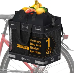 Grocery Panniers for Bicycles and Ebikes - Water Resistant Rear Rack Bags with Detachable Inner Grocery Bag & Folding Basket - Fast & Easy Installation (22.5L & 45L Options)