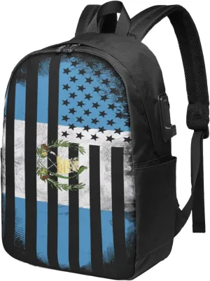 Guatemala Guatemalan American Flag Laptop Backpacks Travel Backpack Casual Business Daypack Sport Rucksack Computer Bag Fits up to 17 Inch Notebook with USB Port
