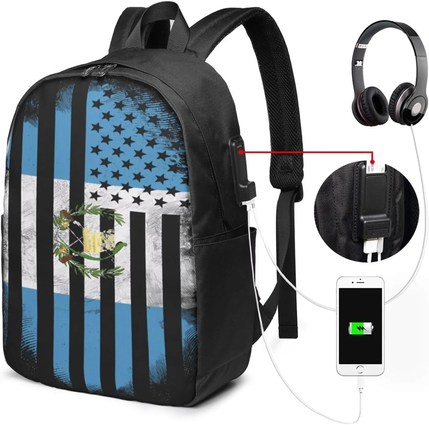 Guatemala Guatemalan American Flag Laptop Backpacks Travel Backpack Casual Business Daypack Sport Rucksack Computer Bag Fits up to 17 Inch Notebook with USB Port