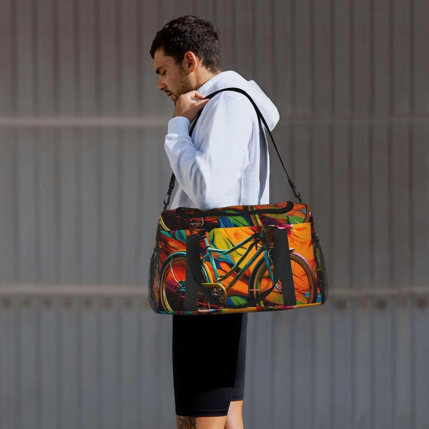 Gym Bag Colorful bicycle Duffel Bag for Men Women Travel Overnight Bag with Shoe Compartment Workout Bags