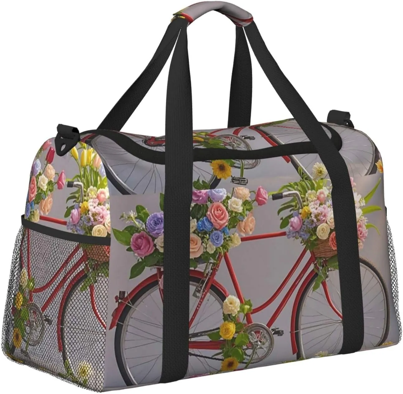 Gym Bag Flower bicycle Duffel Bag for Men Women Travel Overnight Bag with Shoe Compartment Workout Bags