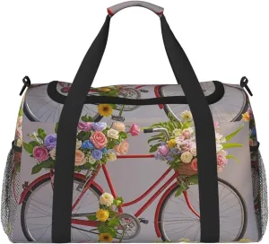 Gym Bag Flower bicycle Duffel Bag for Men Women Travel Overnight Bag with Shoe Compartment Workout Bags